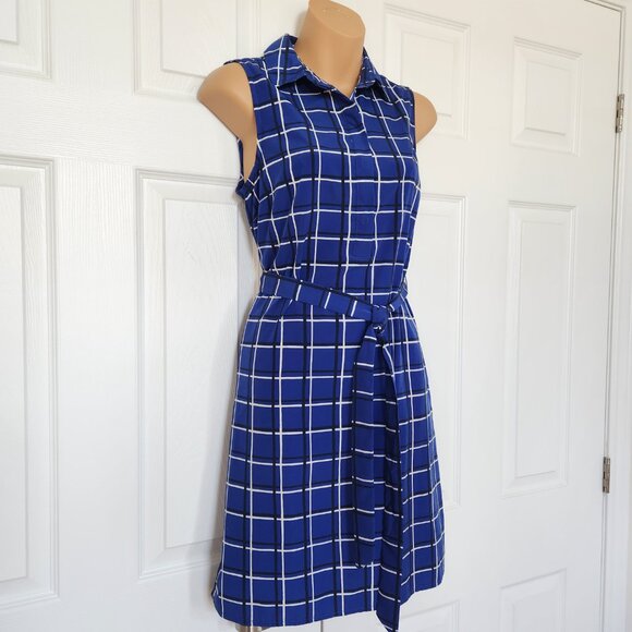BANANA REPUBLIC FACTORY BLUE PLAID DRESS  SIZE 2 - Picture 2 of 6